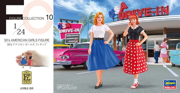 Hasegawa [FC10] 1:24 50’s AMERICAN GIRLS FIGURE (Two kits in the box) - Scale Kits