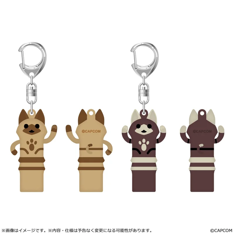 CAPCOM Monster Hunter Wilds rubber keychain Stretched White Cat/Stretched Black Cat set - Monster Hunter
