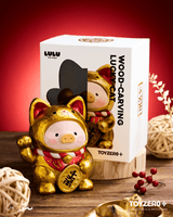 LuLu the Piggy - 18cm Wood-Carving Maneki Lu (Golden Cat) 5