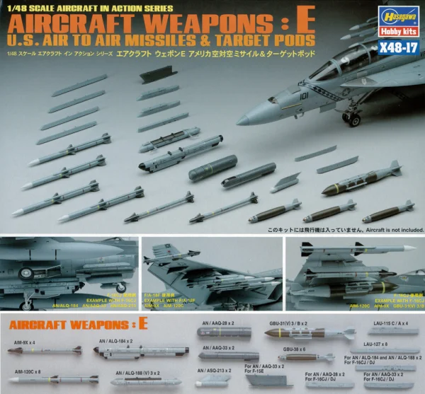 Hasegawa [X48-17] 1:48 AIRCRAFT WEAPONS E : U.S. AIR-TO-AIR MISSILES & TARGET PODS - Kit Accessories