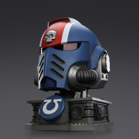 Ultramarines Lieutenant Titus' MKX Helmet & Display Stand 31