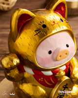 LuLu the Piggy - 18cm Wood-Carving Maneki Lu (Golden Cat) 3