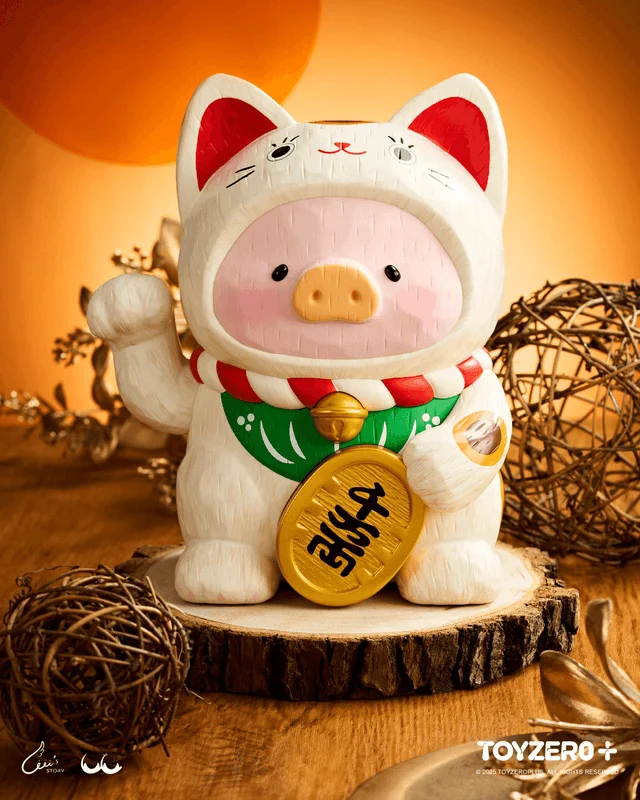 TOYZEROPLUS LuLu the Piggy - 18cm Wood-Carving Maneki Lu (Calico Cat) - LuLu The Piggy