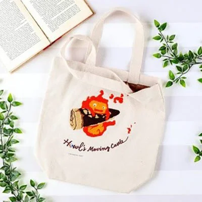 Benelic Embroidery Canvas Tote Bag - Calcifer in a Hurry - Howl's Moving Castle
