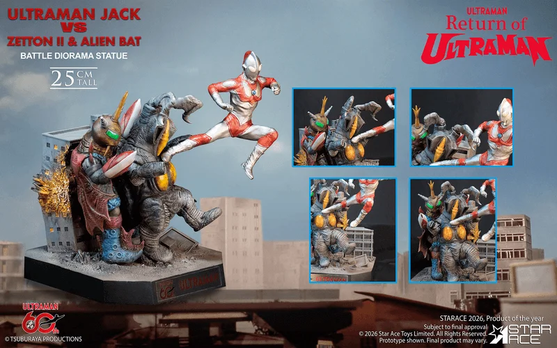 Star Ace ULTRAMAN 60TH ANNIVERSARY  Ultraman Jack vs Zetton II & Alien Bat Battle scene diorama resin statue - Ultraman