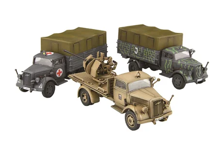 Fujimi [Mi-21] 1/72 German 3ton Truck (Camouflaged/Medical Van/Antiaircraft Ring Mount) - Scale Kits