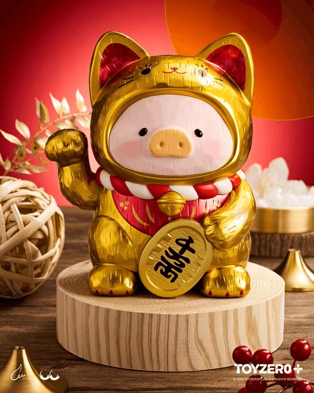 TOYZEROPLUS LuLu the Piggy - 18cm Wood-Carving Maneki Lu (Golden Cat) - LuLu The Piggy