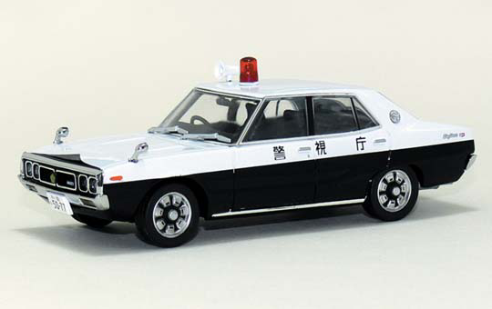 DIECAST MODEL CAR: 1/43 GC110 YONMERI SKYLINE 2000GT EARLY Ver. PATROL CAR KEISHICHOU